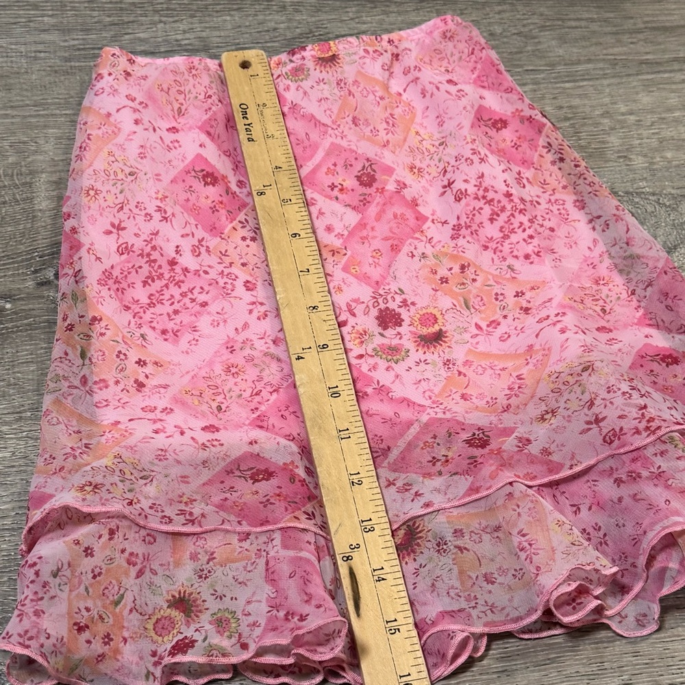 Vintage Y2K Amy Byer Asymmetrical Pink Floral Skirt layered mesh 5 - Picture 6 of 6